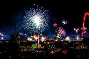 Fireworks over a city